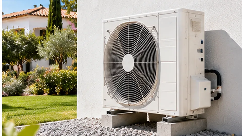Bomba de calor instalada en el exterior de una vivienda española